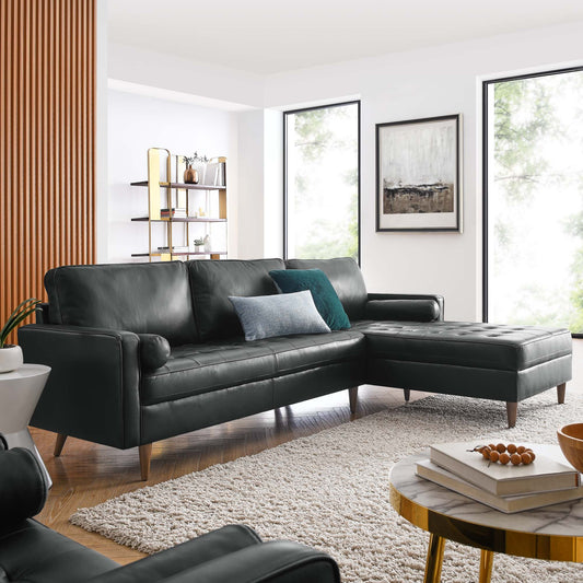 Bravien Extra Wide Leather Sectional, Black