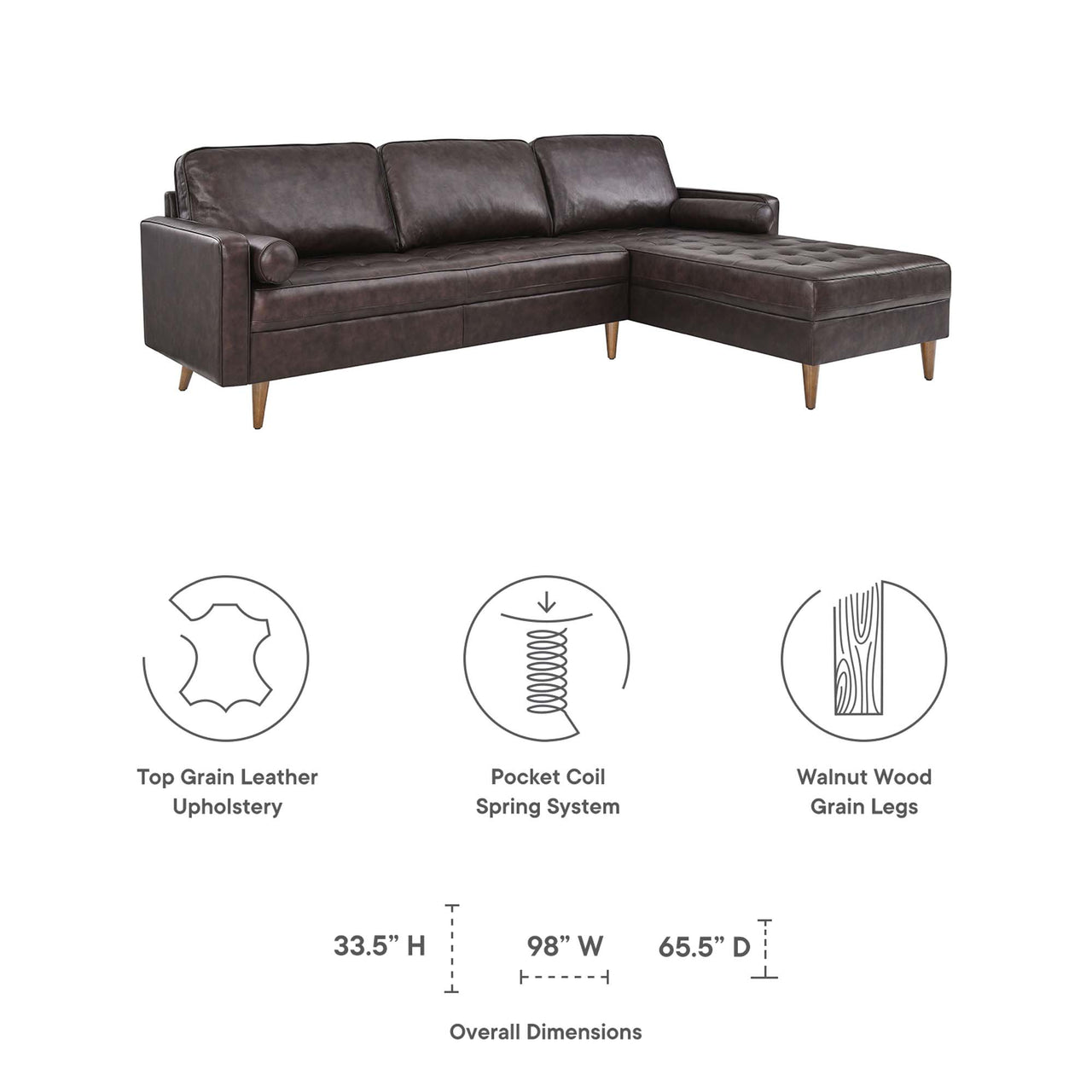 Bravien Extra Wide Leather Sectional, Brown
