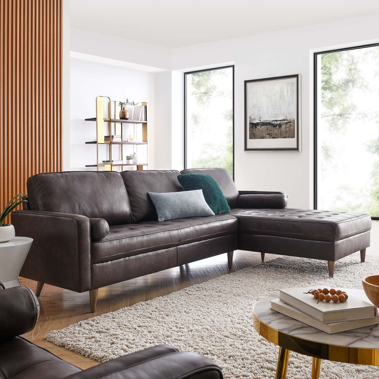 Bravien Extra Wide Leather Sectional, Brown