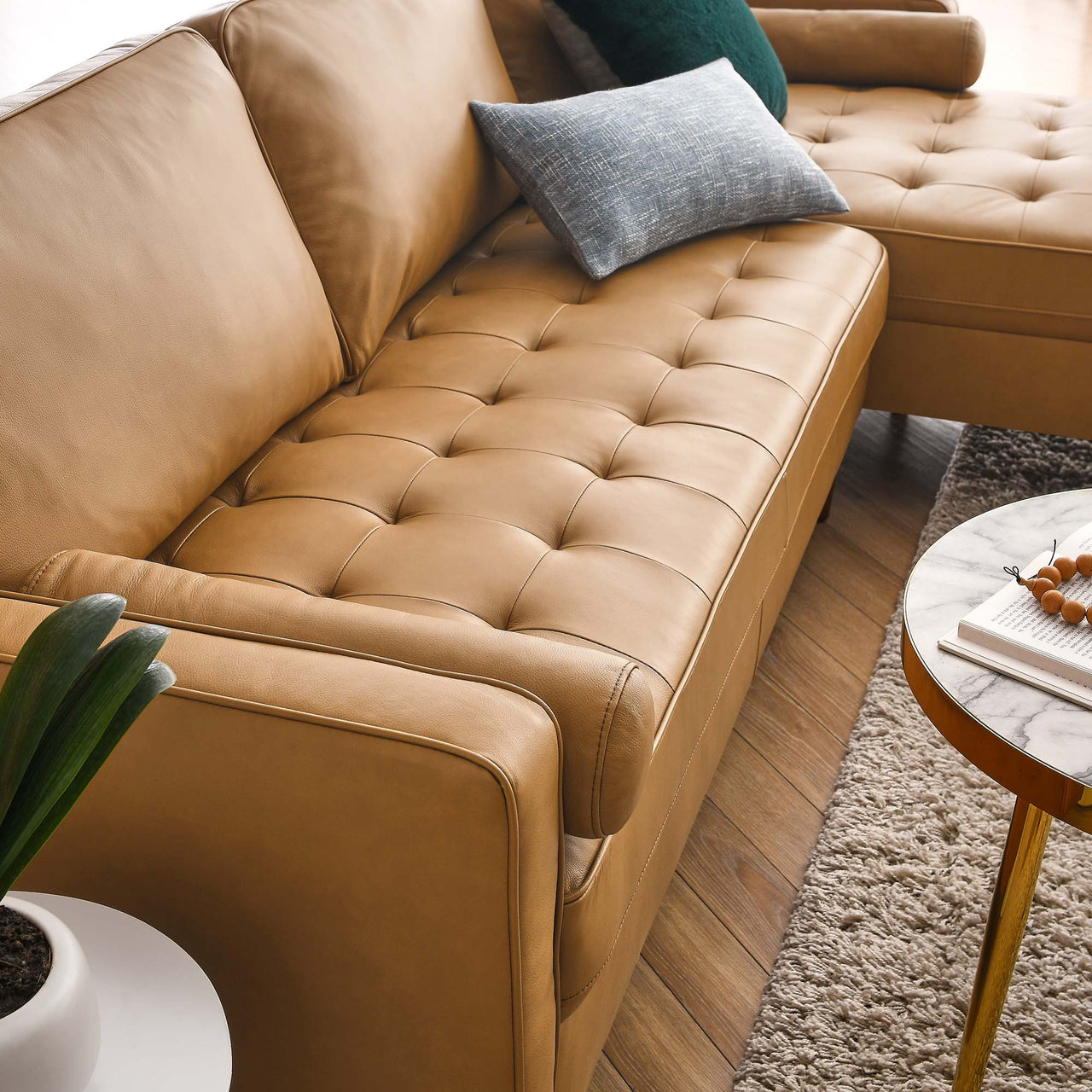 Bravien Extra Wide Leather Sectional, Tan