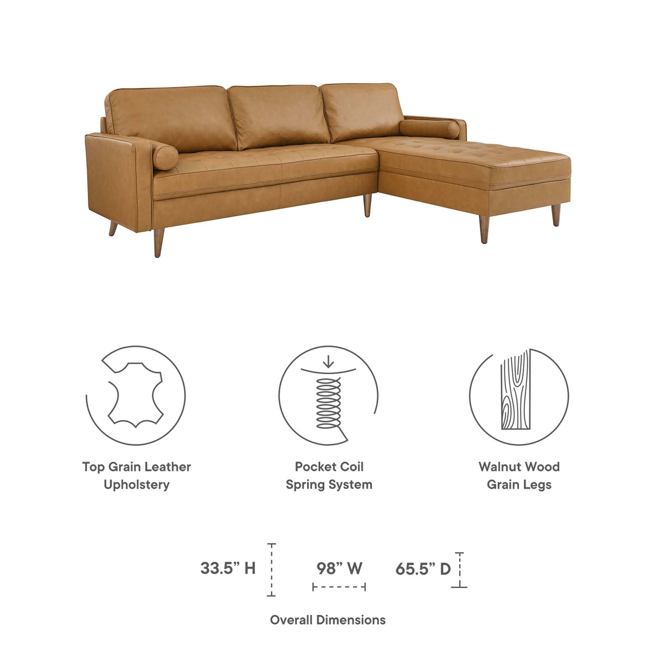 Bravien Extra Wide Leather Sectional, Tan