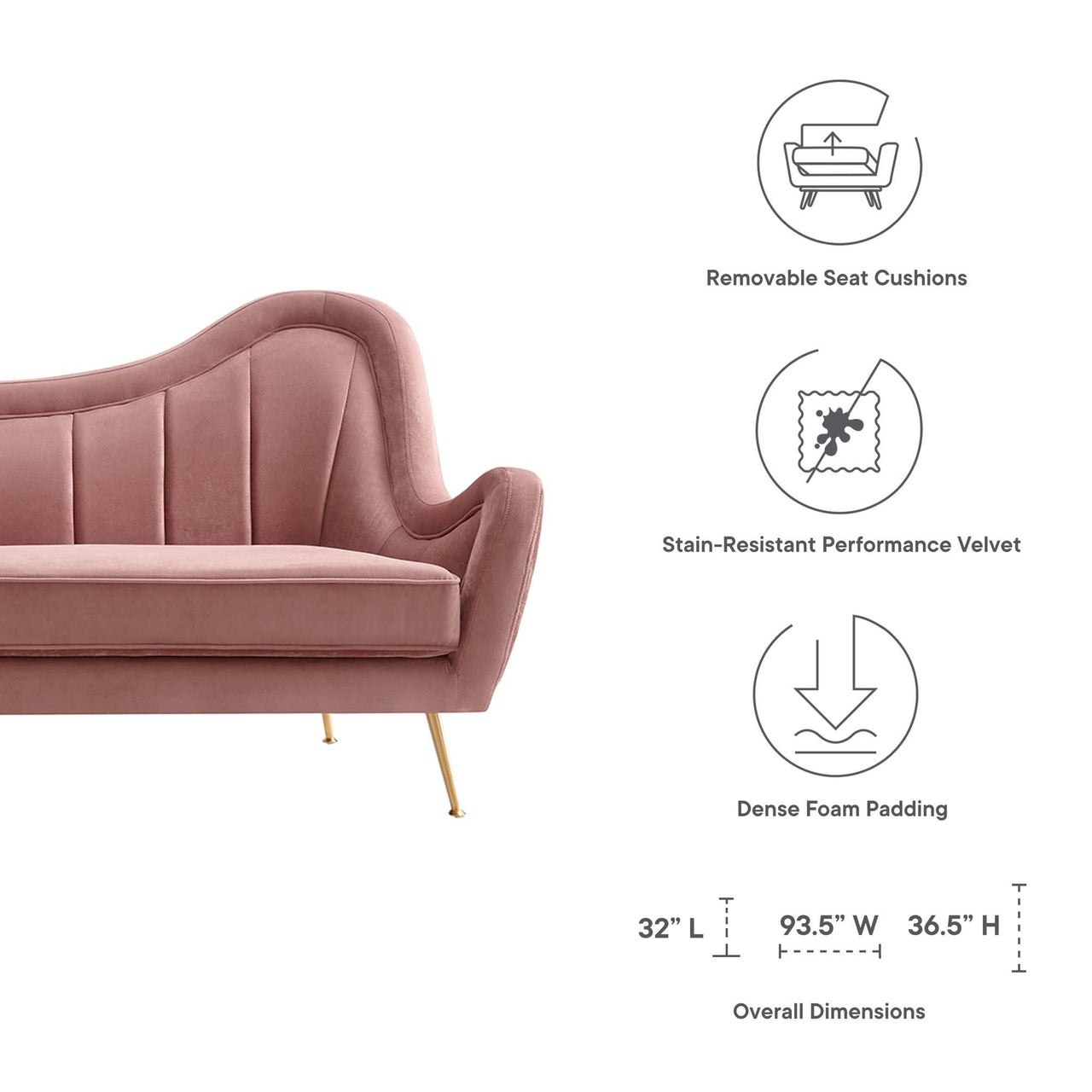 Jest Upholstered Velvet Sofa, Dusty Rose