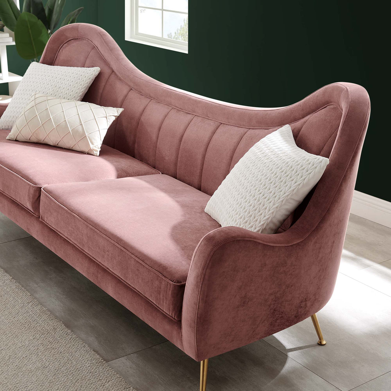 Jest Upholstered Velvet Sofa, Dusty Rose
