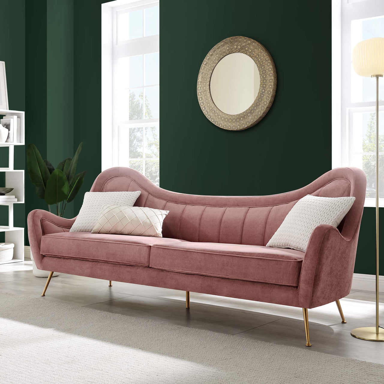 Jest Upholstered Velvet Sofa, Dusty Rose