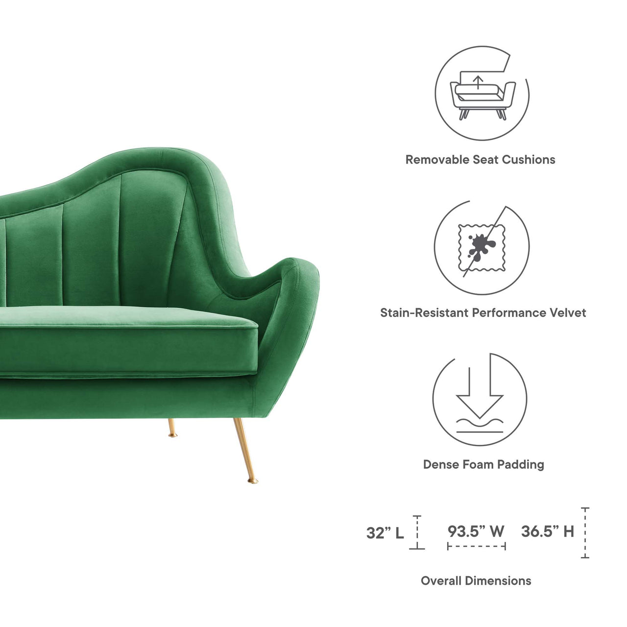 Jest Upholstered Velvet Sofa, Emerald