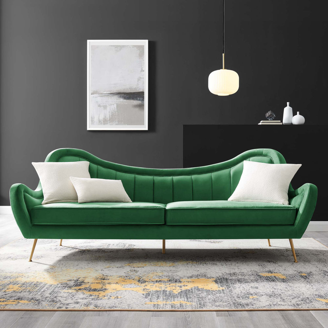 Jest Upholstered Velvet Sofa, Emerald