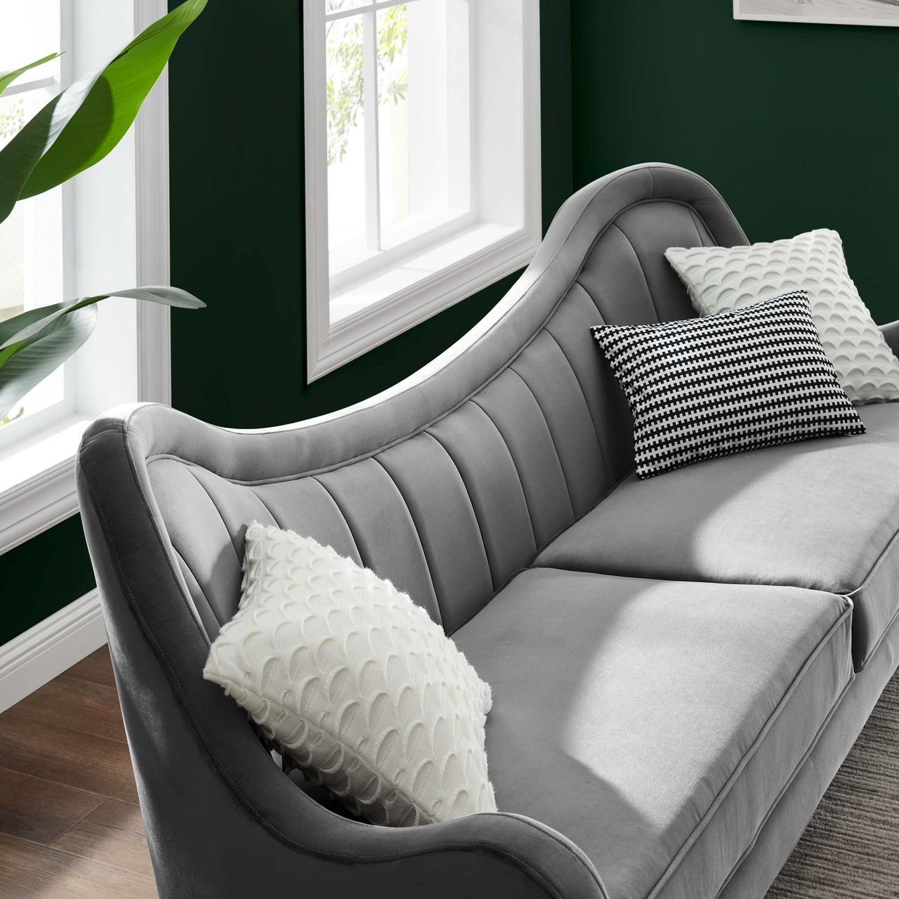 Jest Upholstered Velvet Sofa, Gray