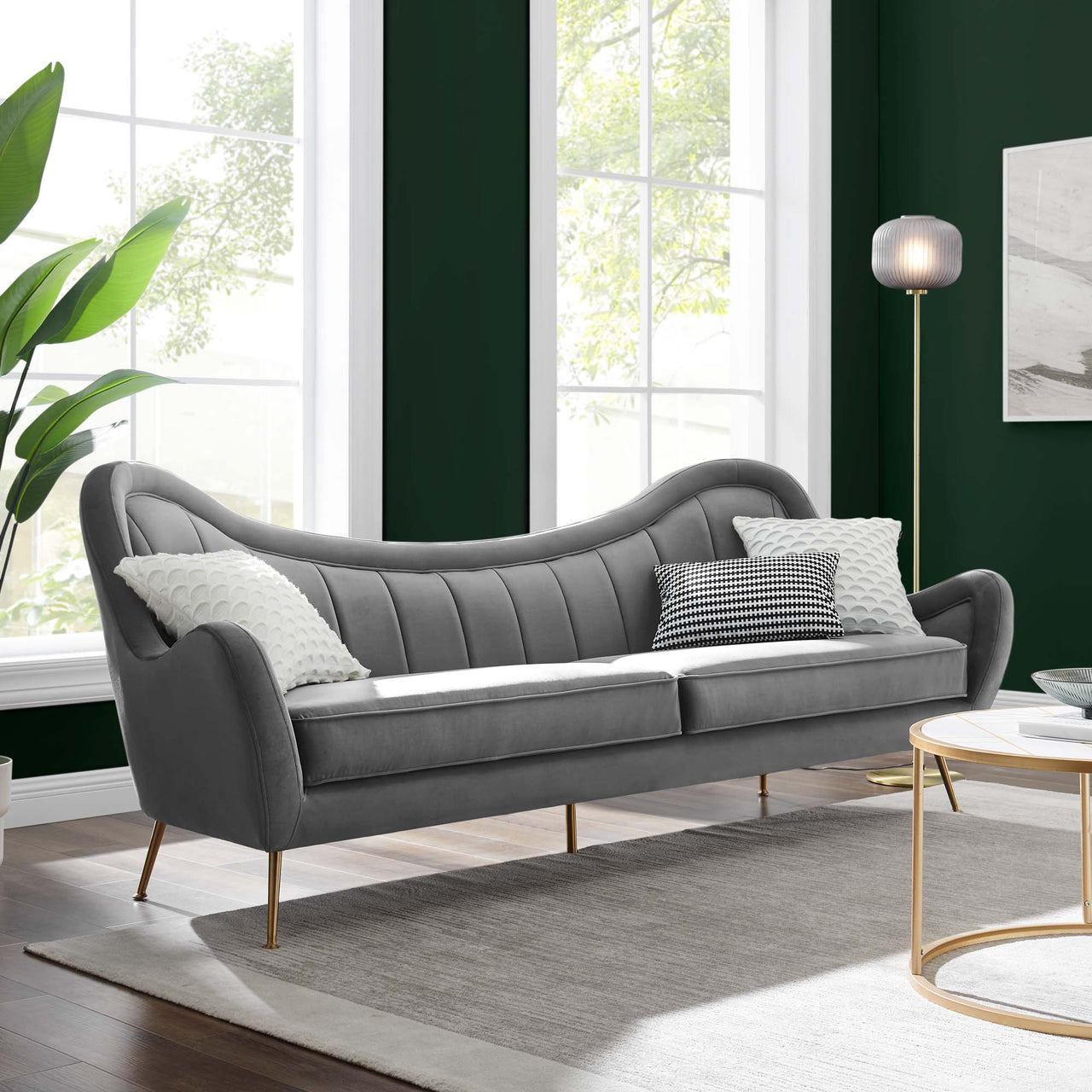 Jest Upholstered Velvet Sofa, Gray