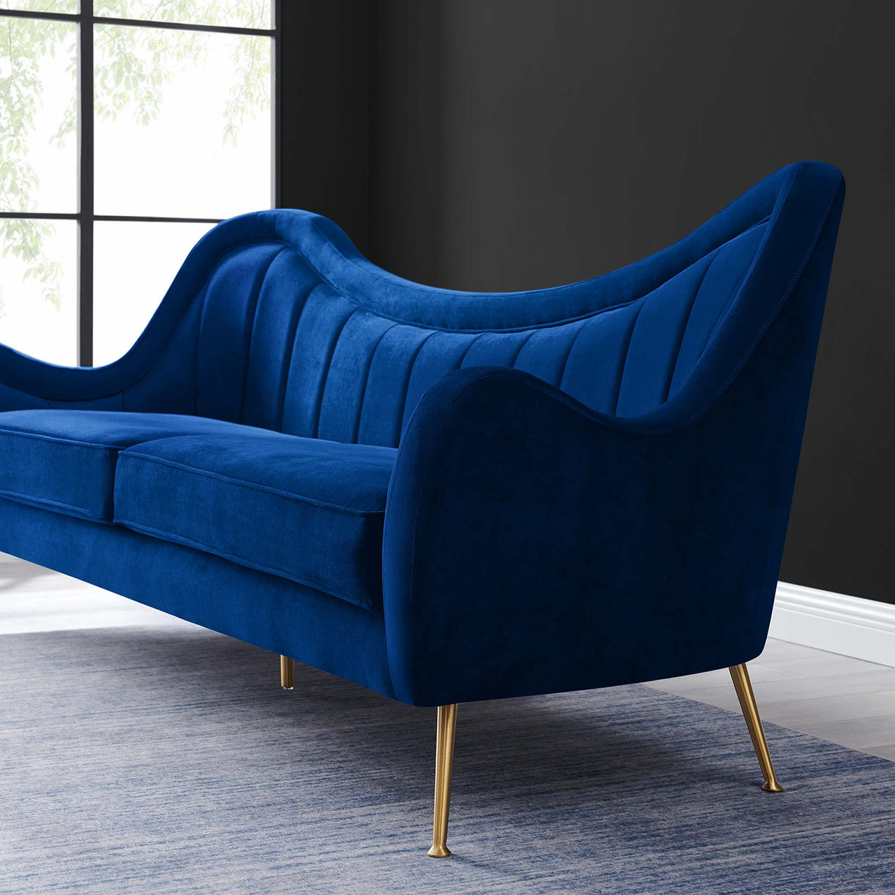 Jest Upholstered Velvet Sofa, Navy