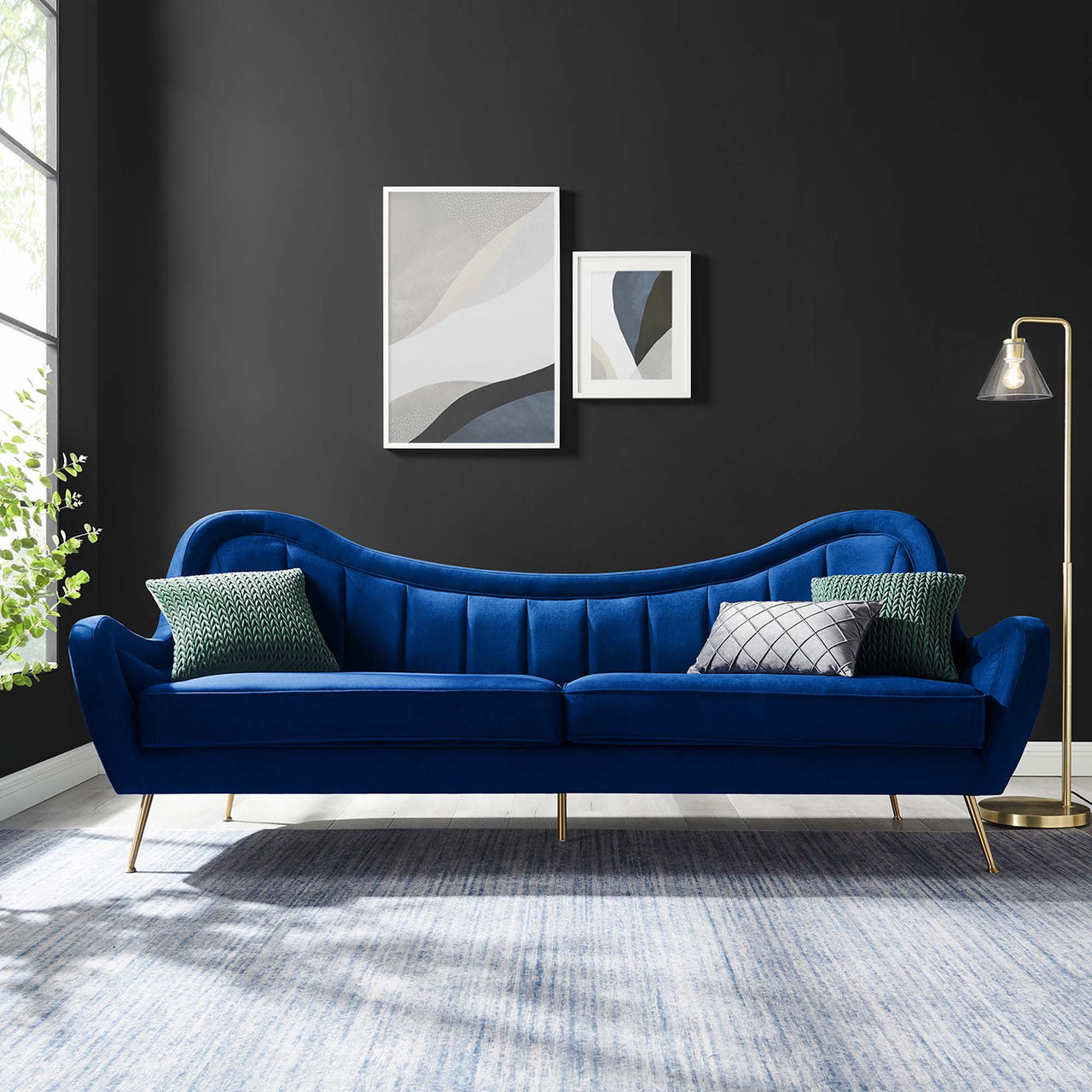 Jest Upholstered Velvet Sofa, Navy