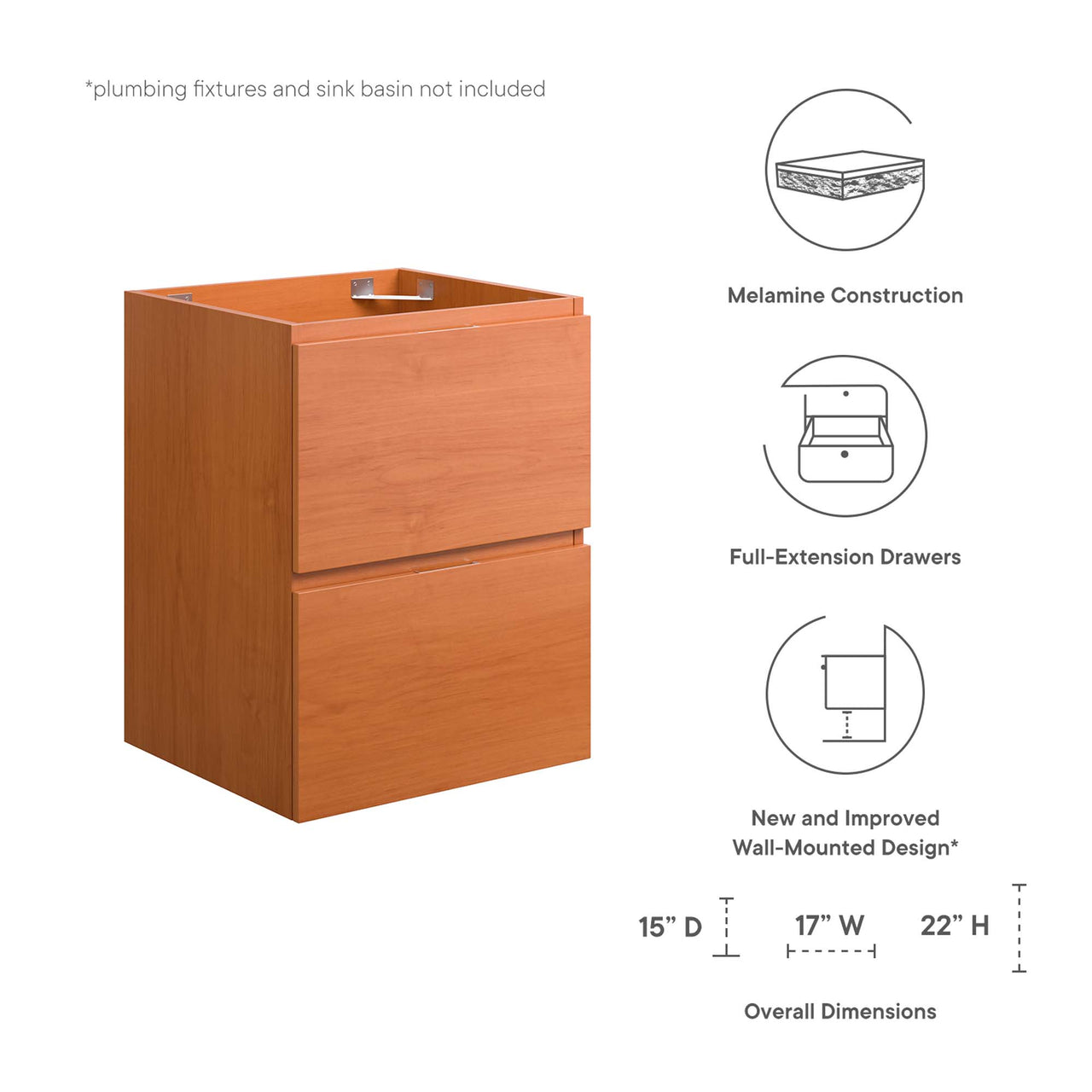 Cinnara Floating Vanity Base with Storage, Extra Small, Coral & Walnut