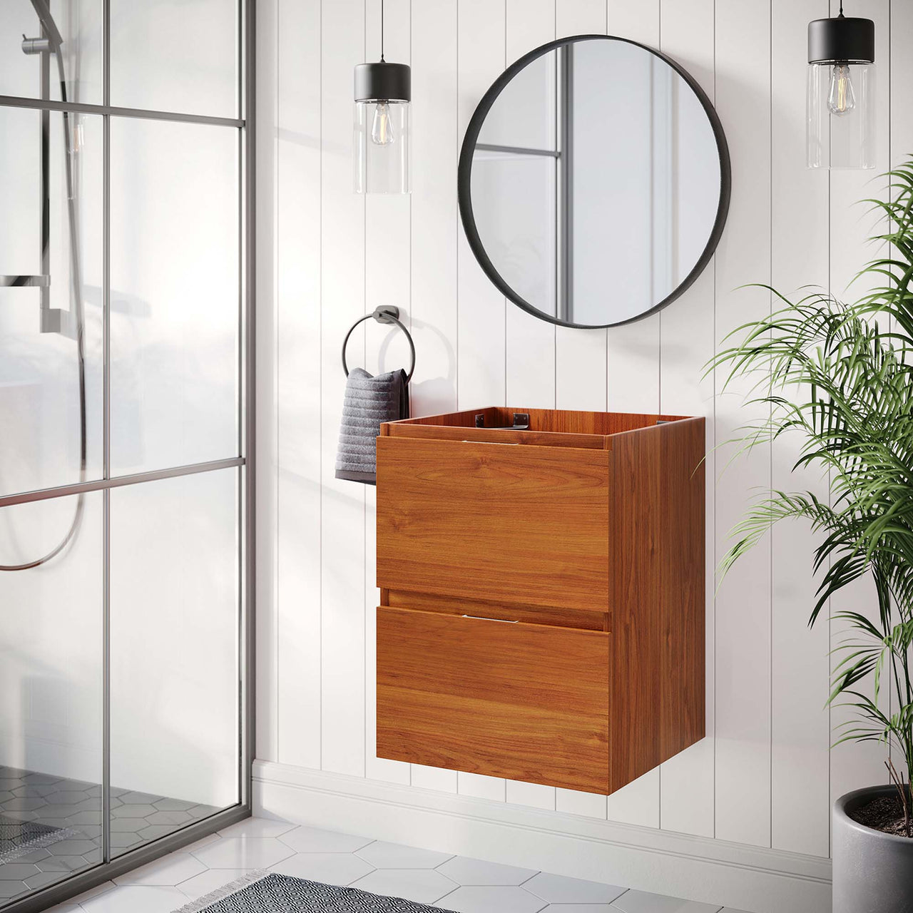 Cinnara Floating Vanity Base with Storage, Extra Small, Coral & Walnut