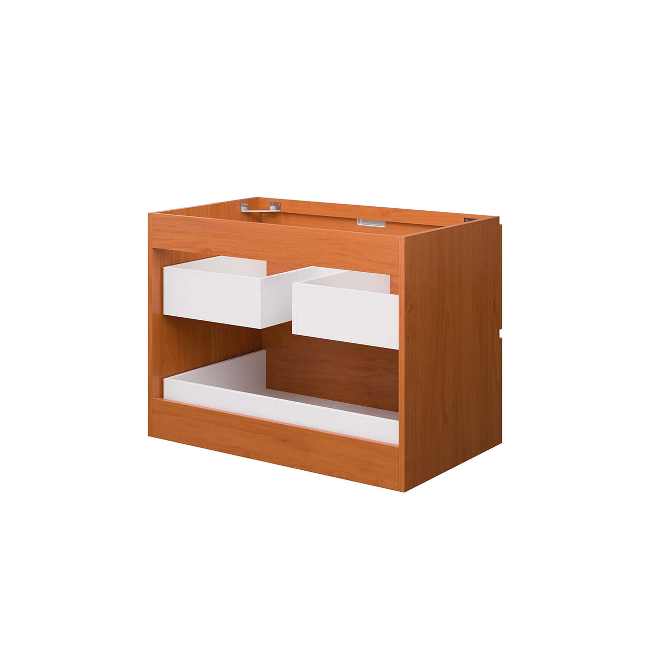 Cinnara Floating Vanity Base with Storage, Medium, Coral & Walnut