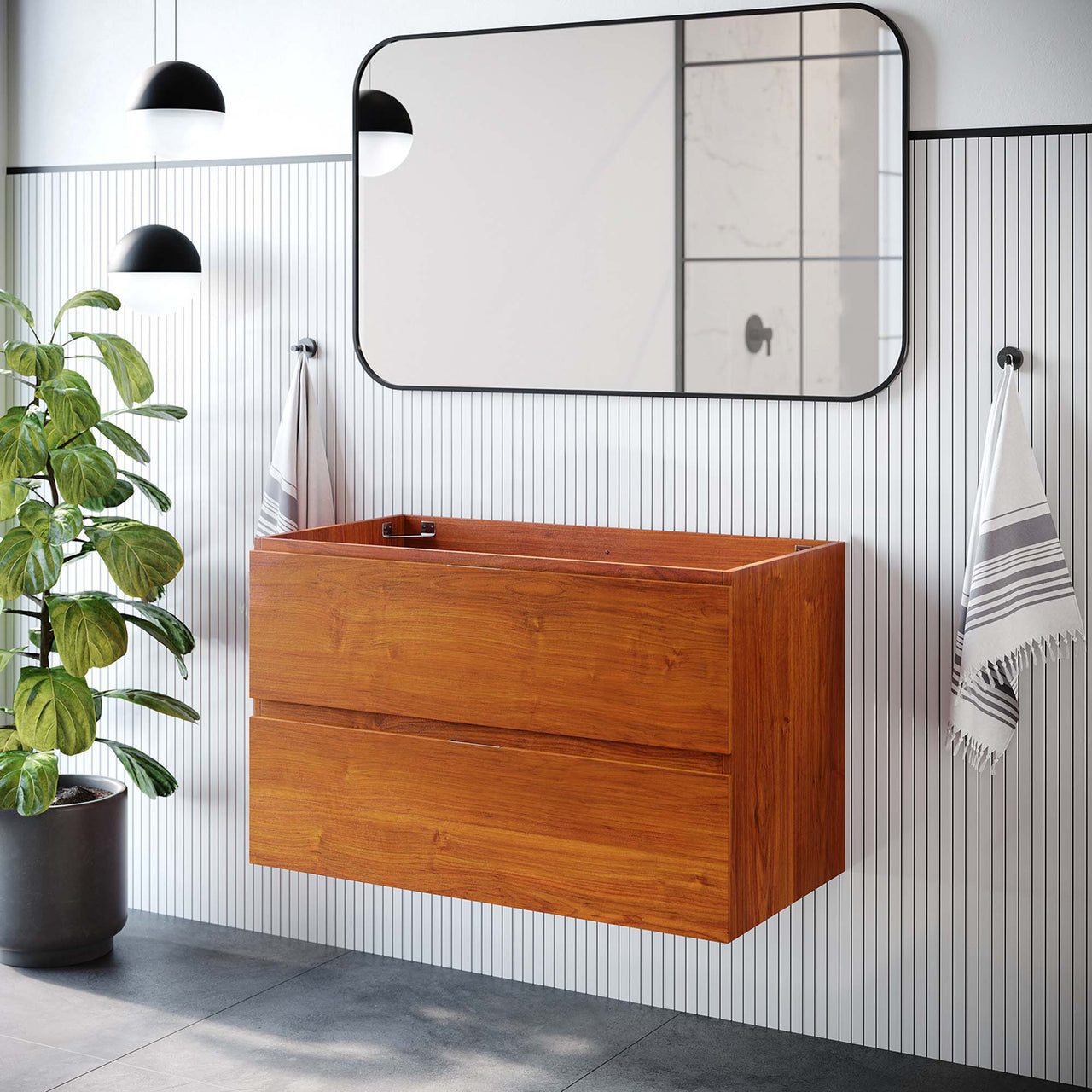 Cinnara Floating Vanity Base with Storage, Large, Coral & Walnut