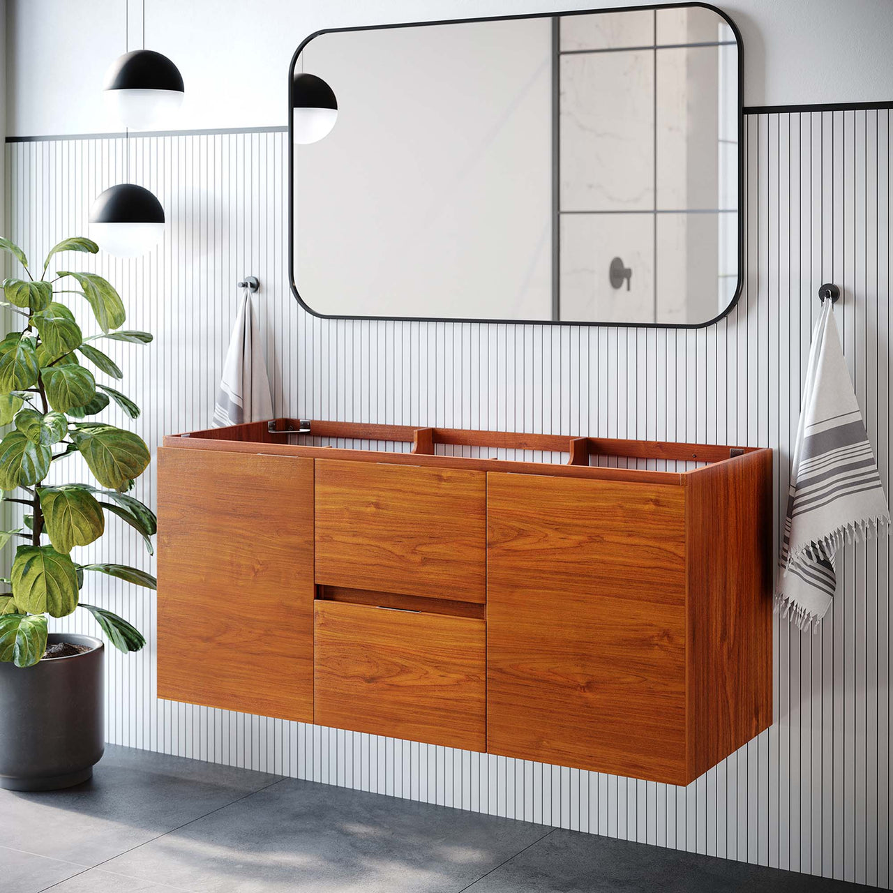 Cinnara Vanity Base with Storage (Single Sink Compatible), Extra Large, Coral & Walnut