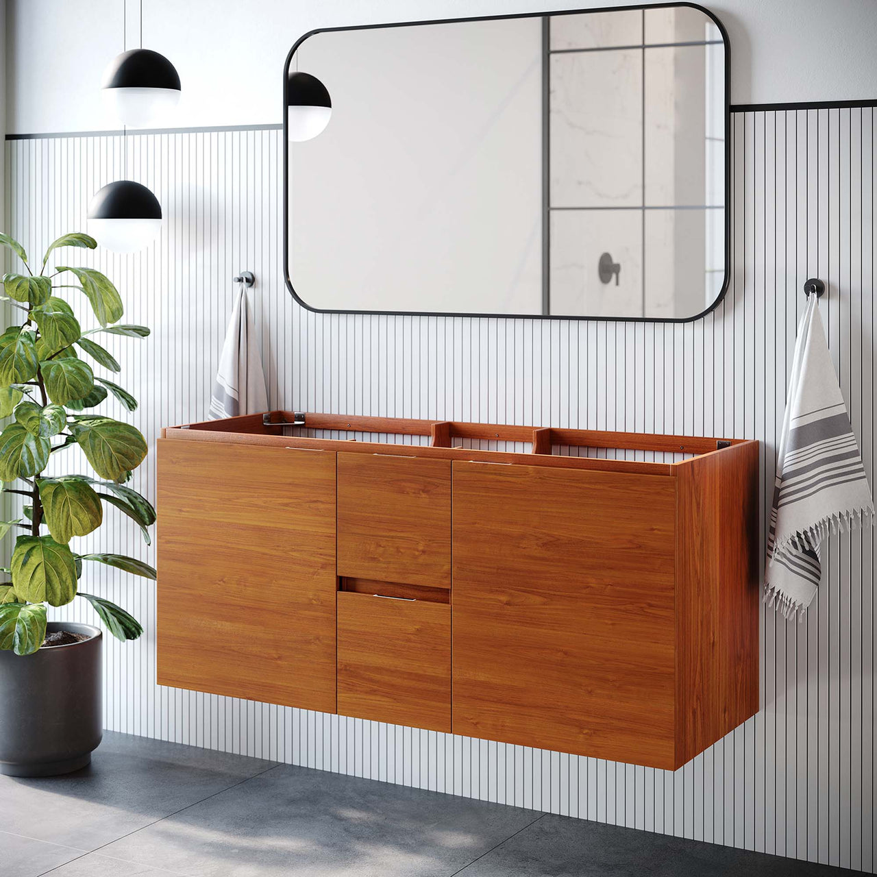 Cinnara Vanity Base with Storage (Double Sink Compatible), Extra Large, Coral & Walnut