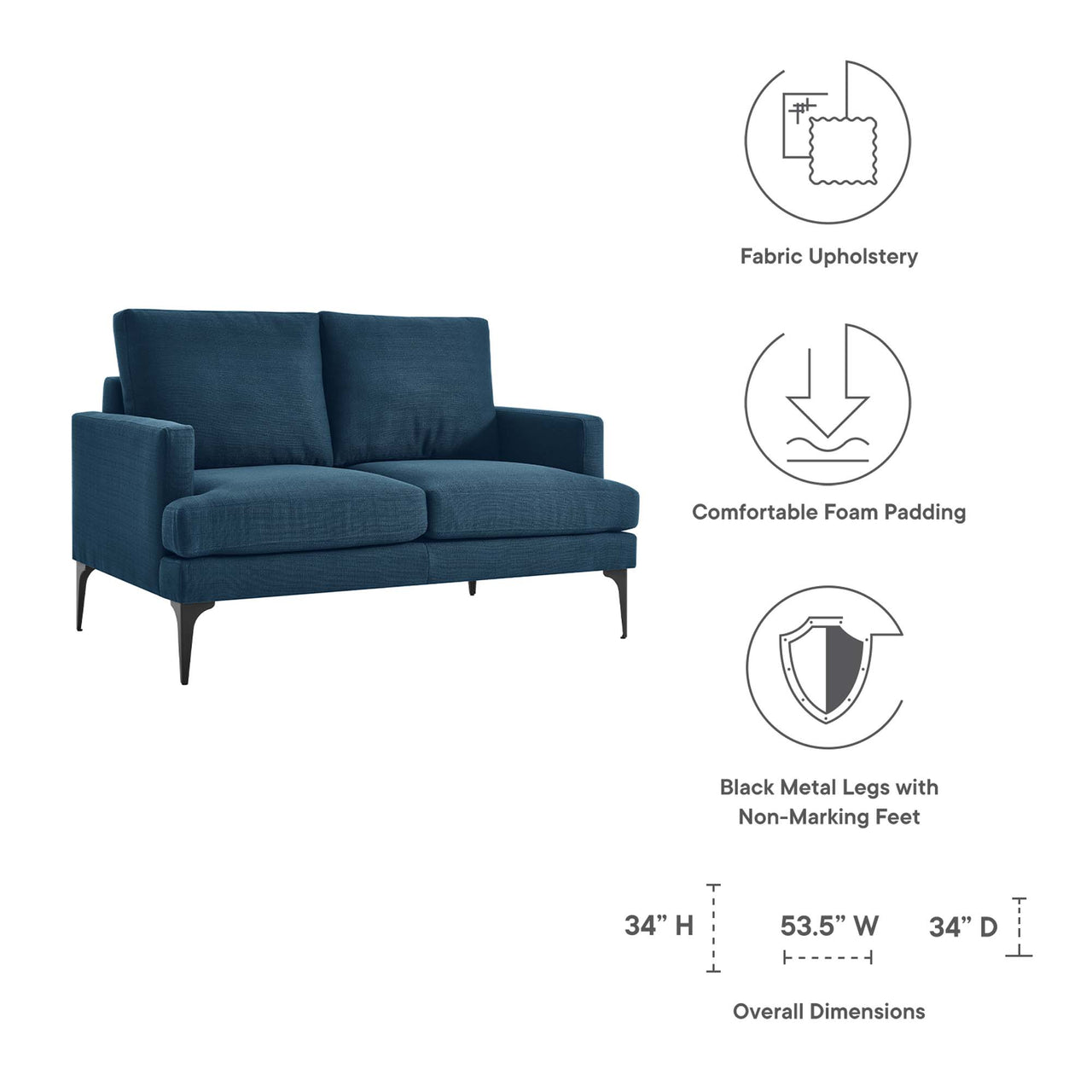Sonnet Fabric Loveseat, Azure