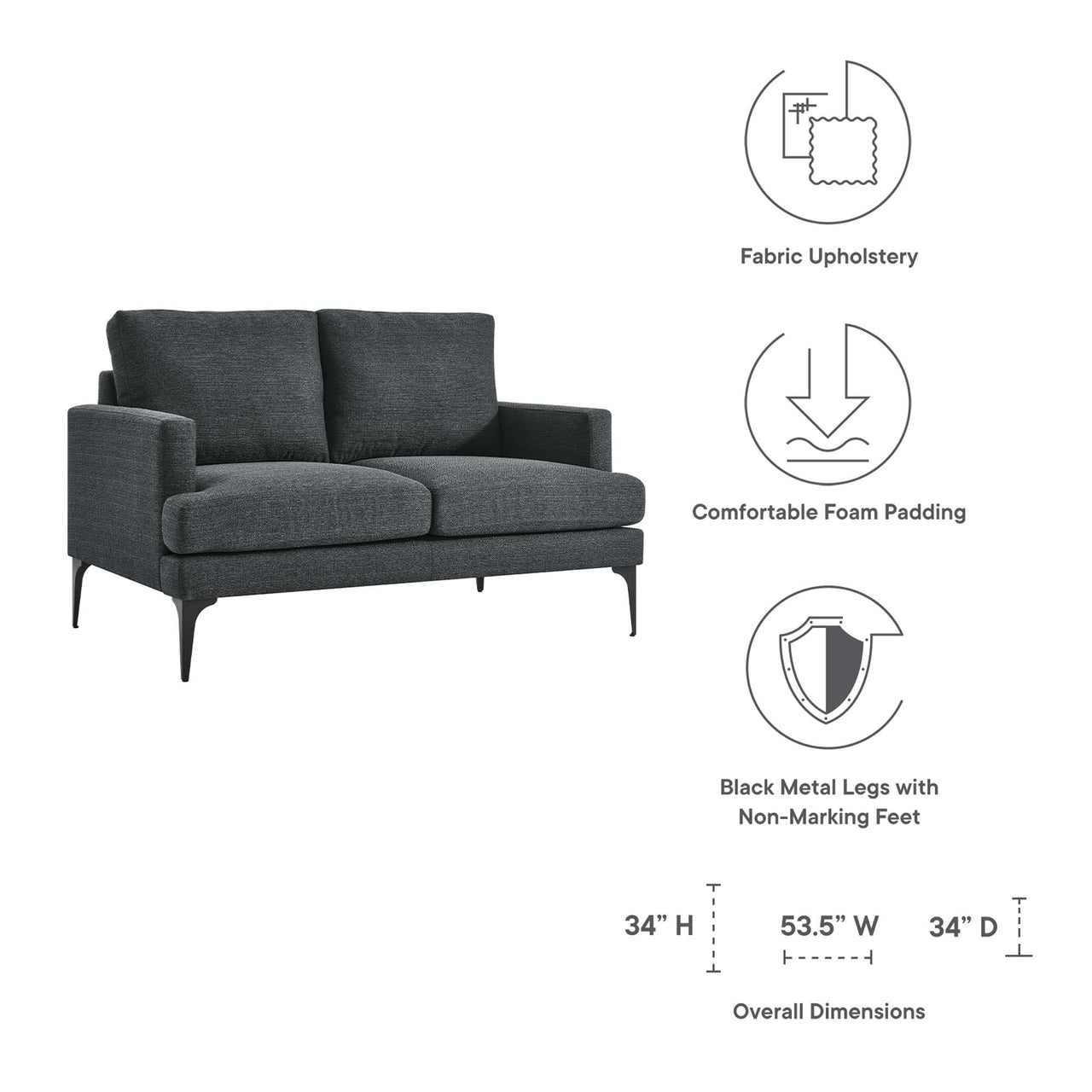 Sonnet Fabric Loveseat, Gray