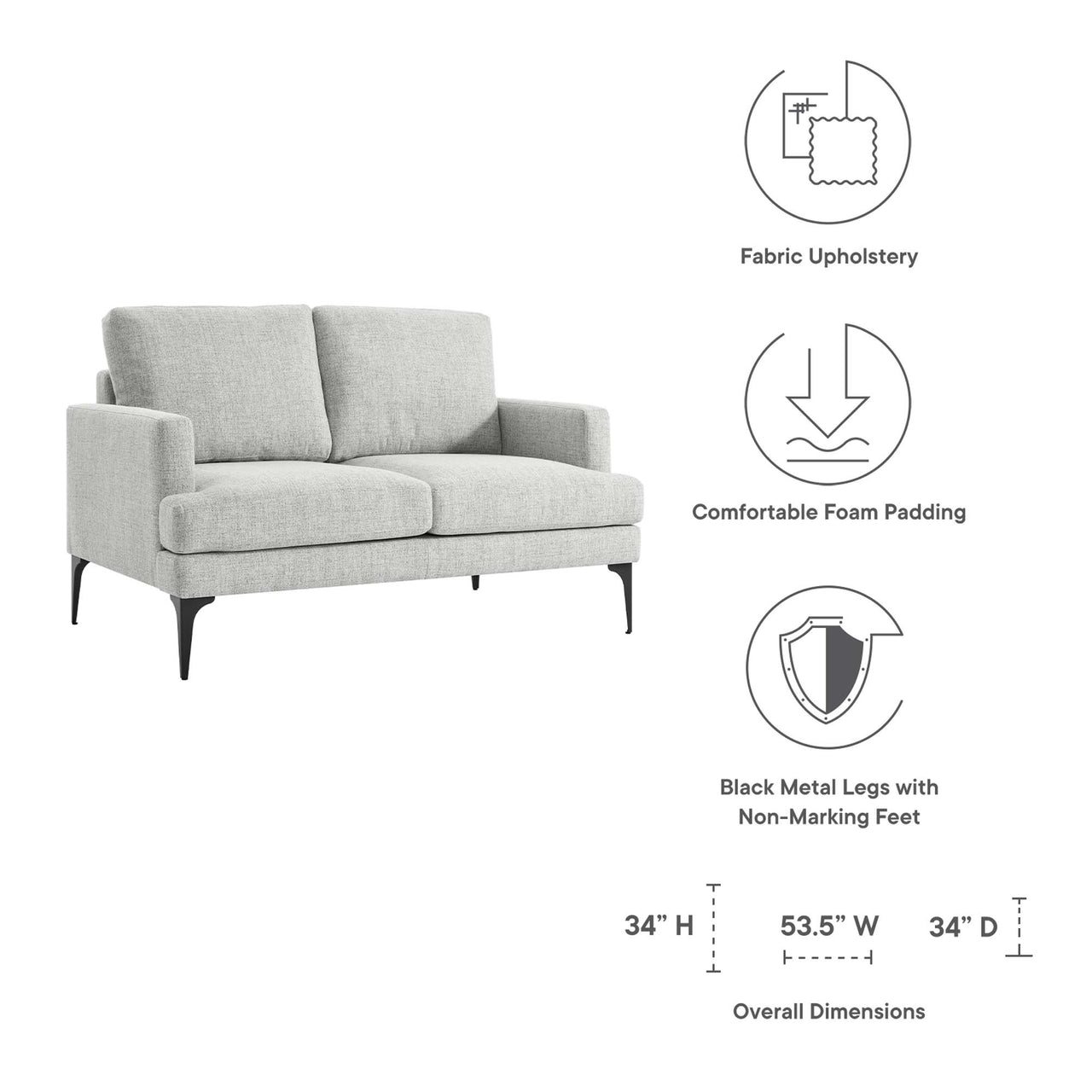 Sonnet Fabric Loveseat, Light Gray