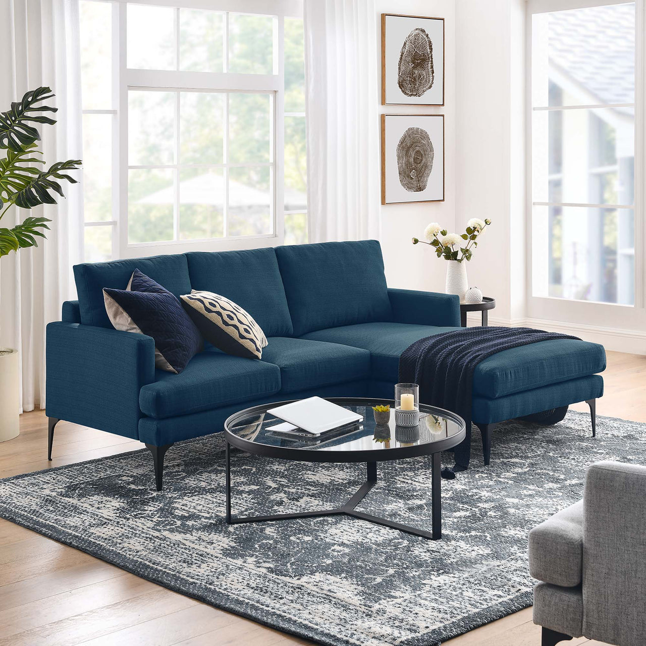 Sonnet Right-Facing Fabric Sectional, Azure