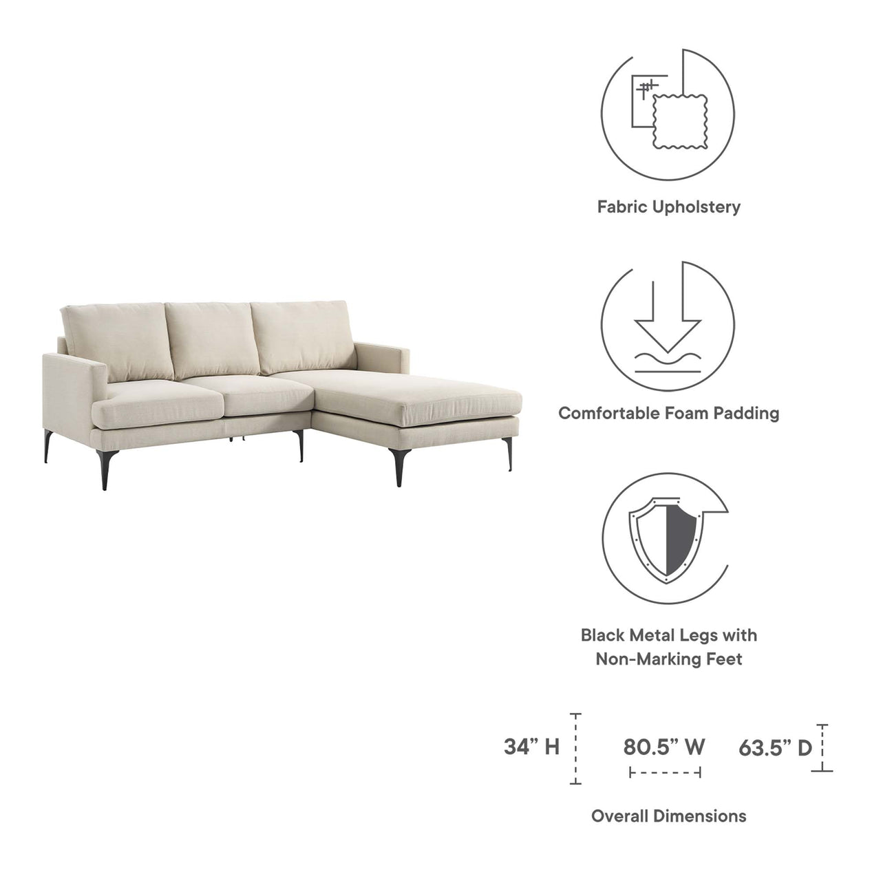 Sonnet Right-Facing Fabric Sectional, Beige