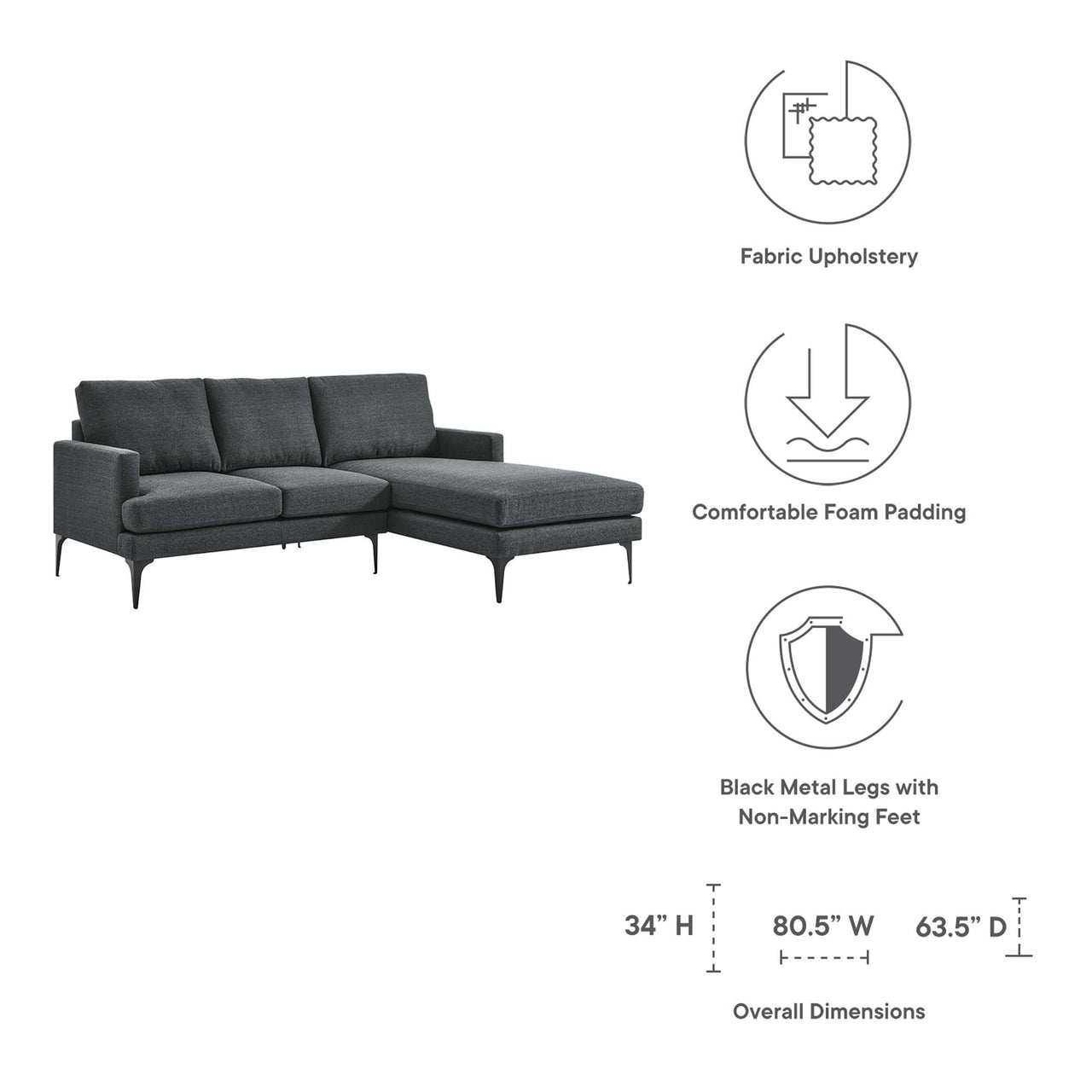 Sonnet Right-Facing Fabric Sectional, Gray