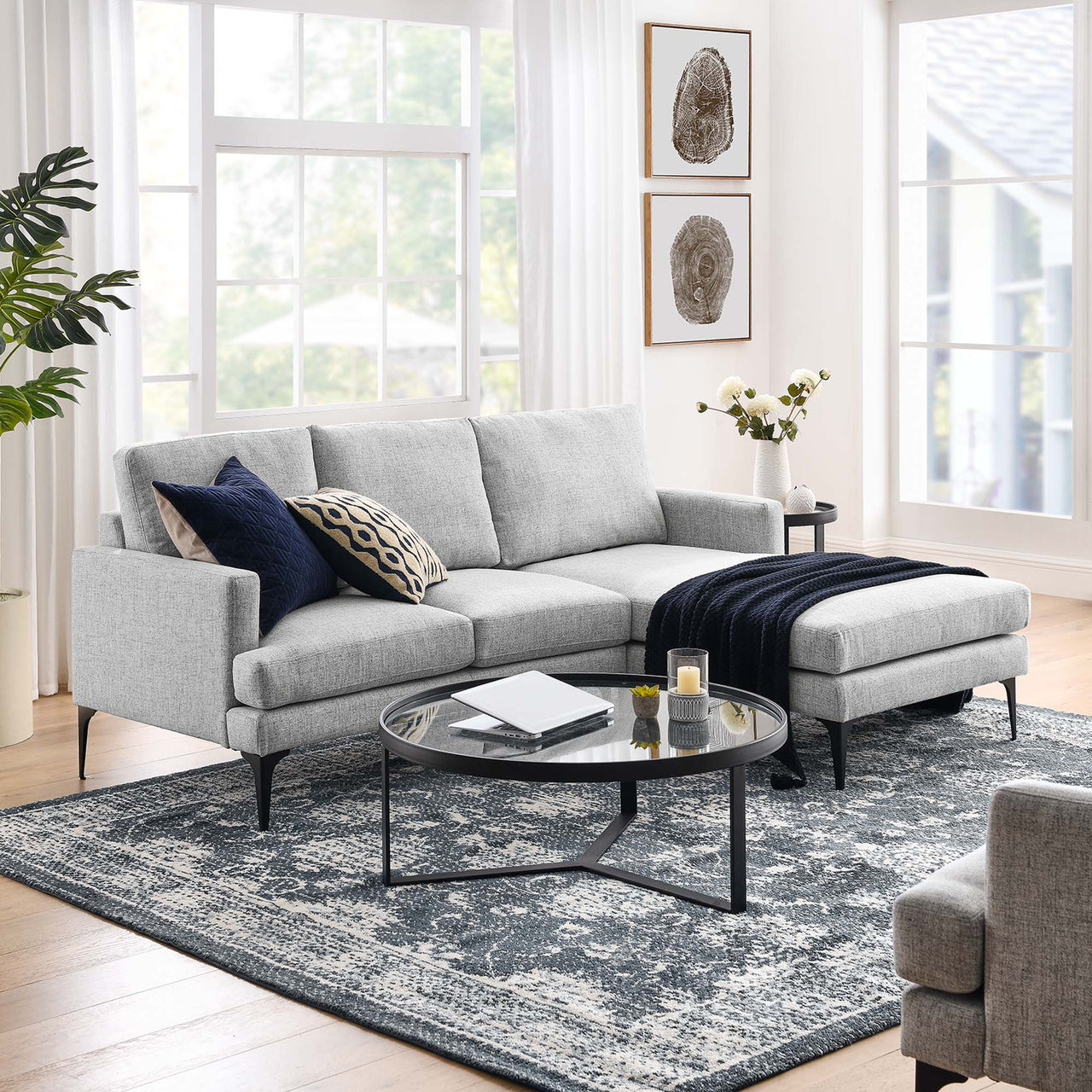 Sonnet Right-Facing Fabric Sectional, Light Gray