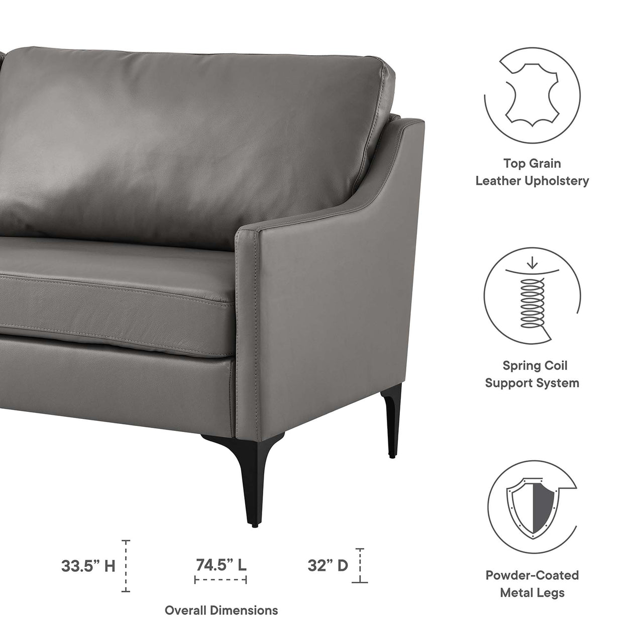 Core Leather Sofa, Gray
