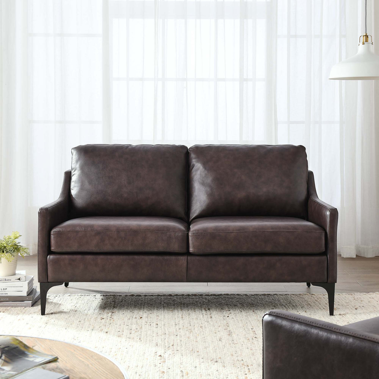 Core Leather Loveseat, Brown