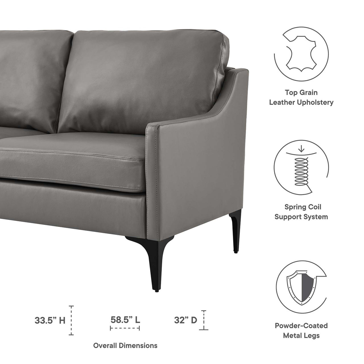 Core Leather Loveseat, Gray