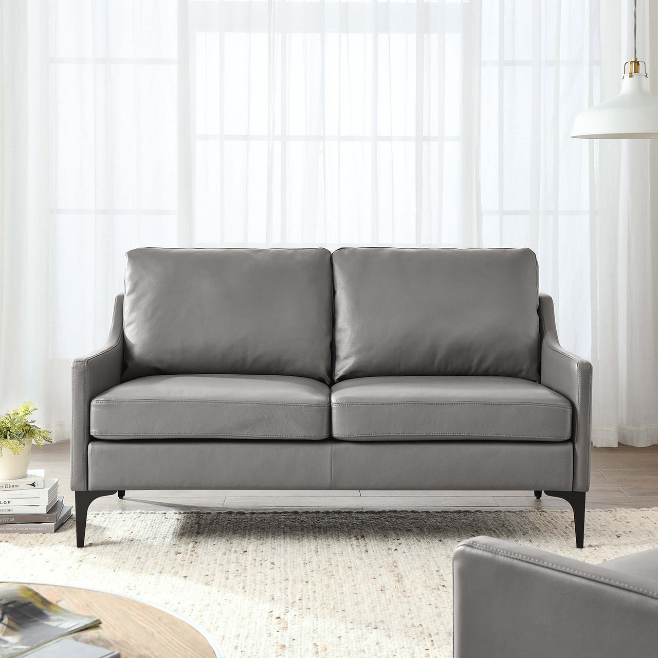 Core Leather Loveseat, Gray
