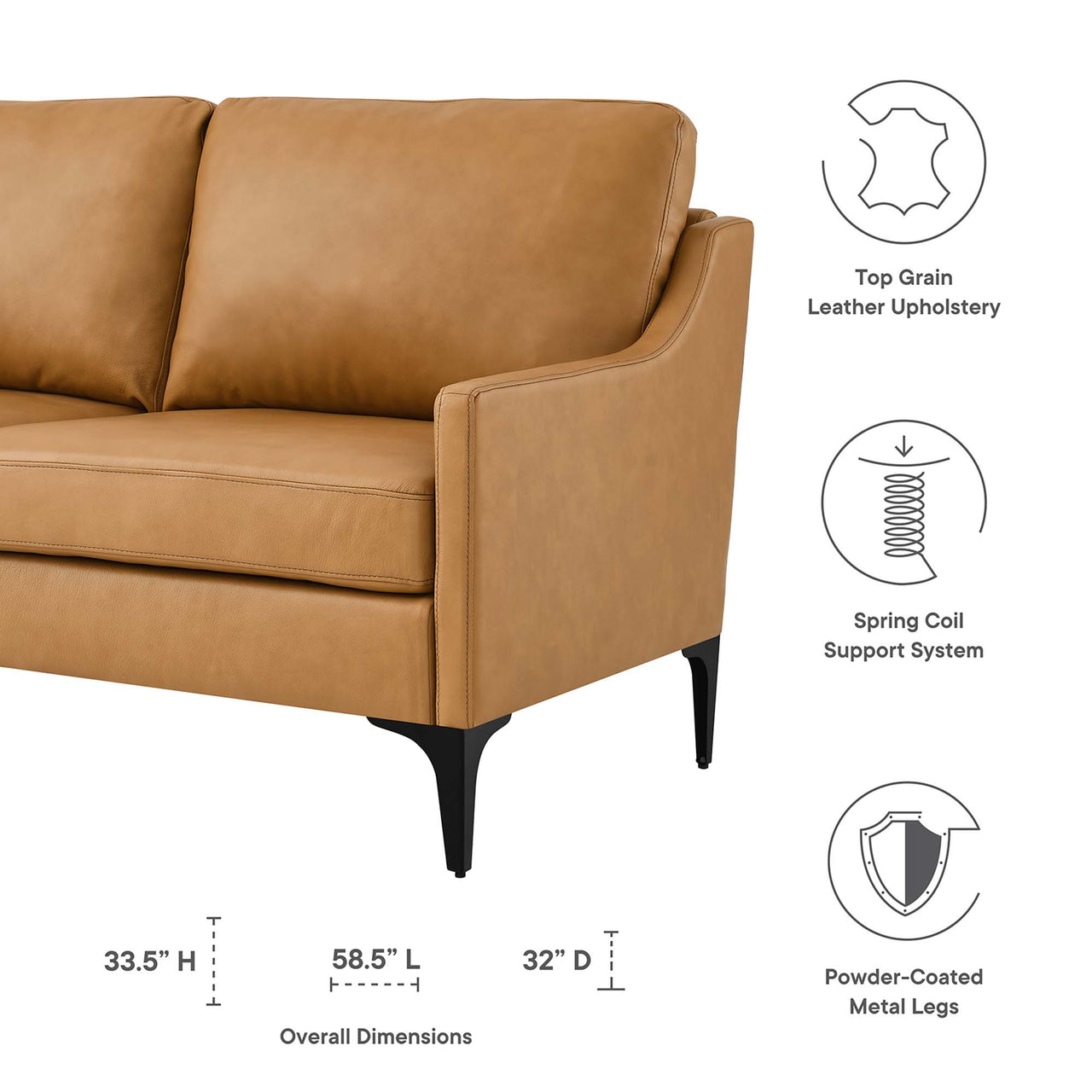 Core Leather Loveseat, Tan