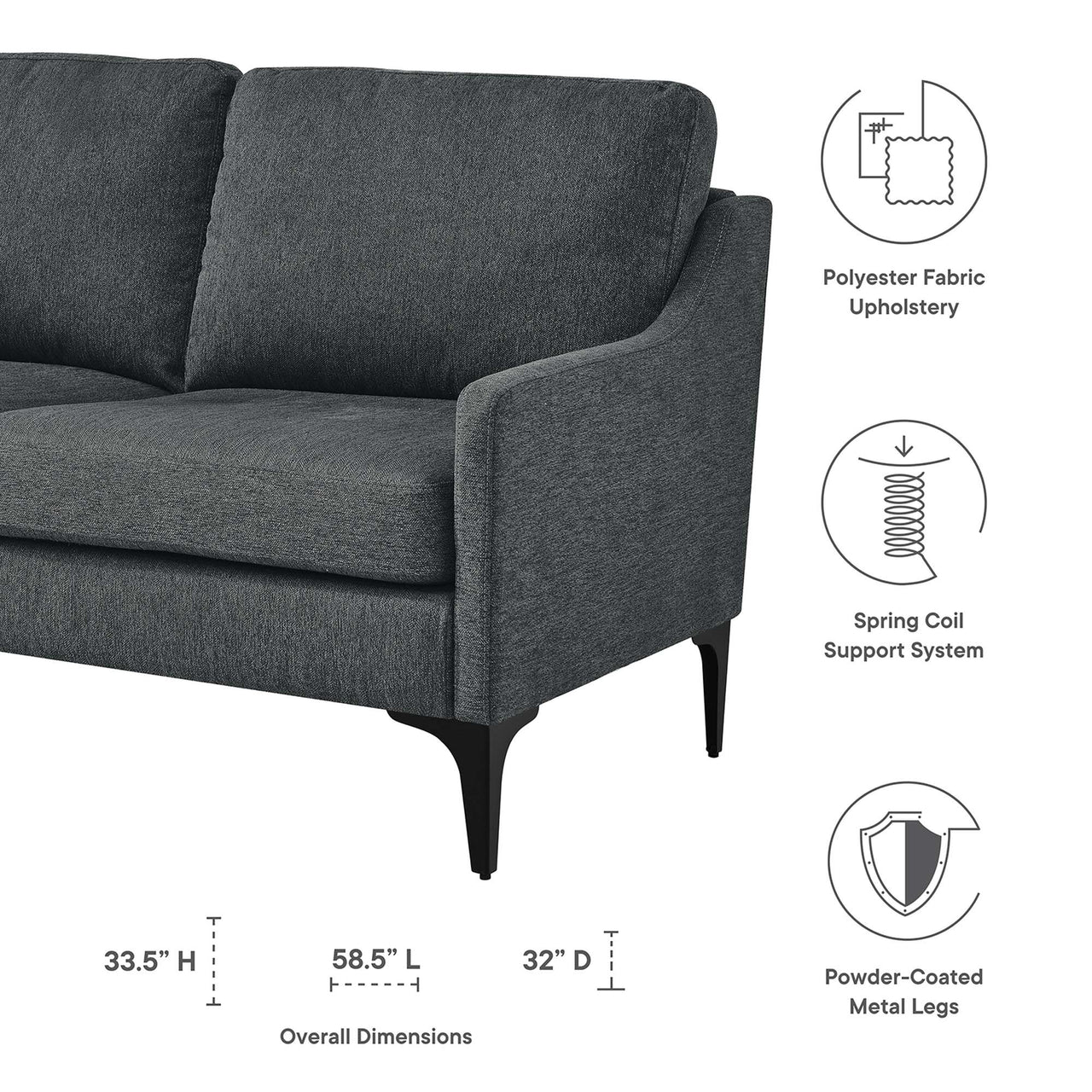 Core Fabric Loveseat, Charcoal