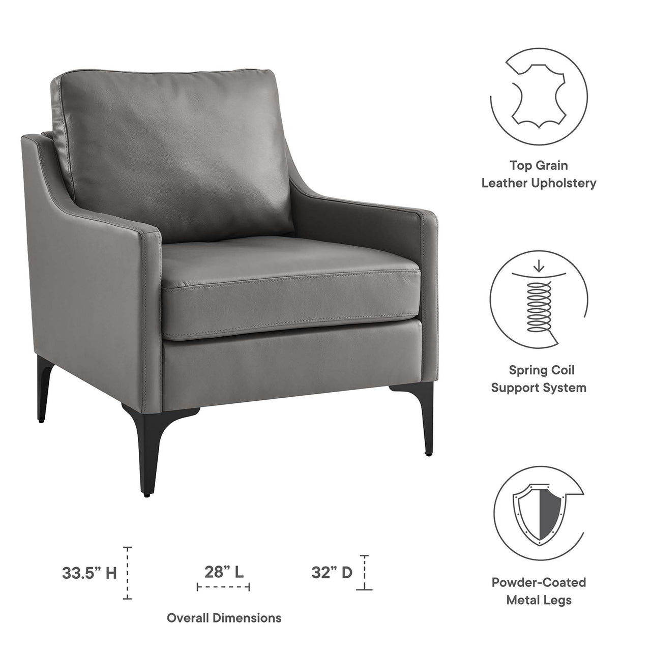 Core Leather Armchair, Gray