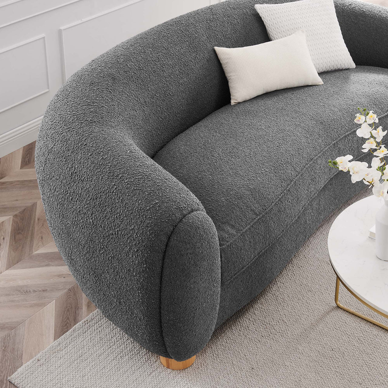 Zephyra Boucle Fabric Sofa, Charcoal