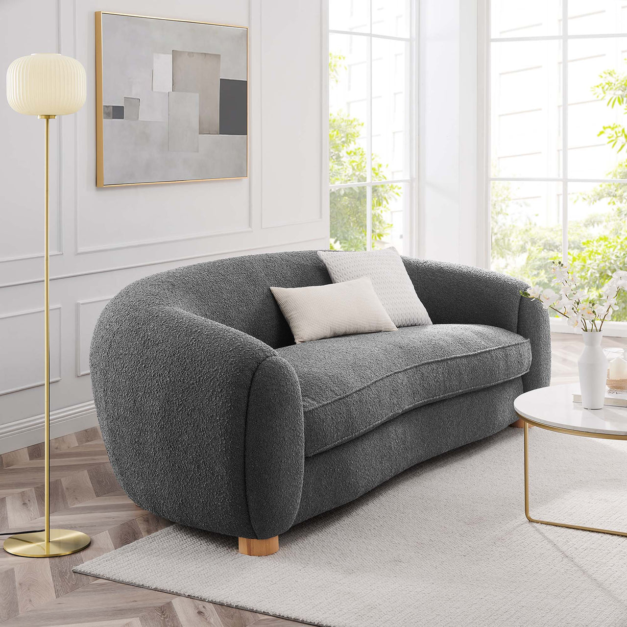 Zephyra Boucle Fabric Sofa, Charcoal