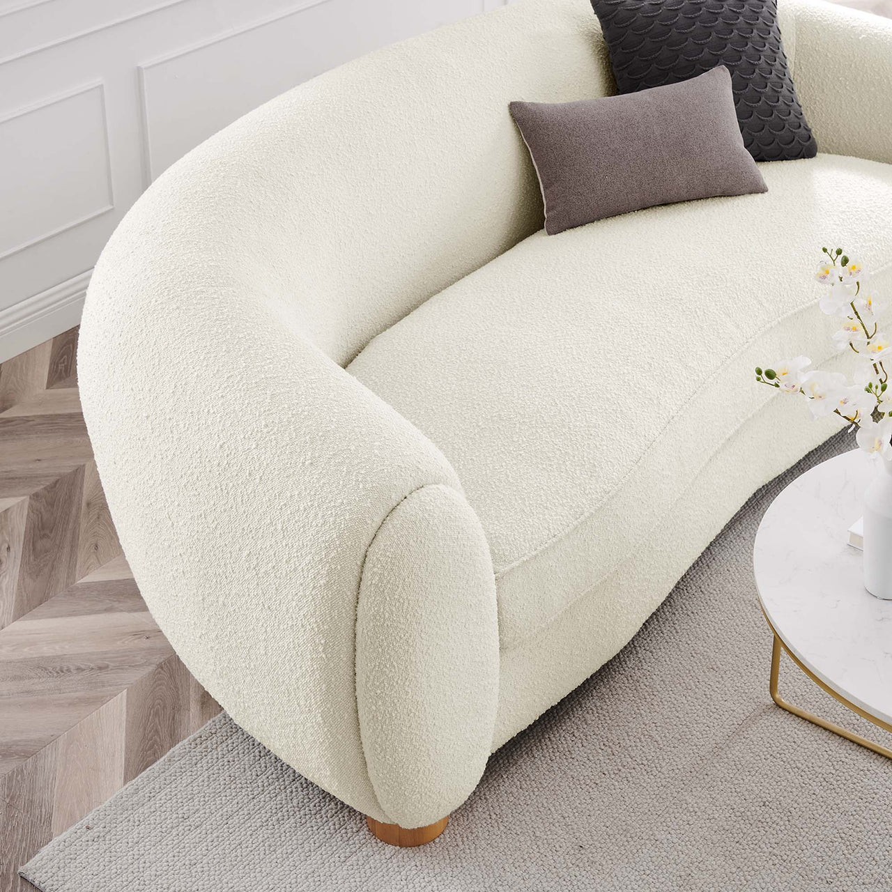Zephyra Boucle Fabric Sofa, Ivory