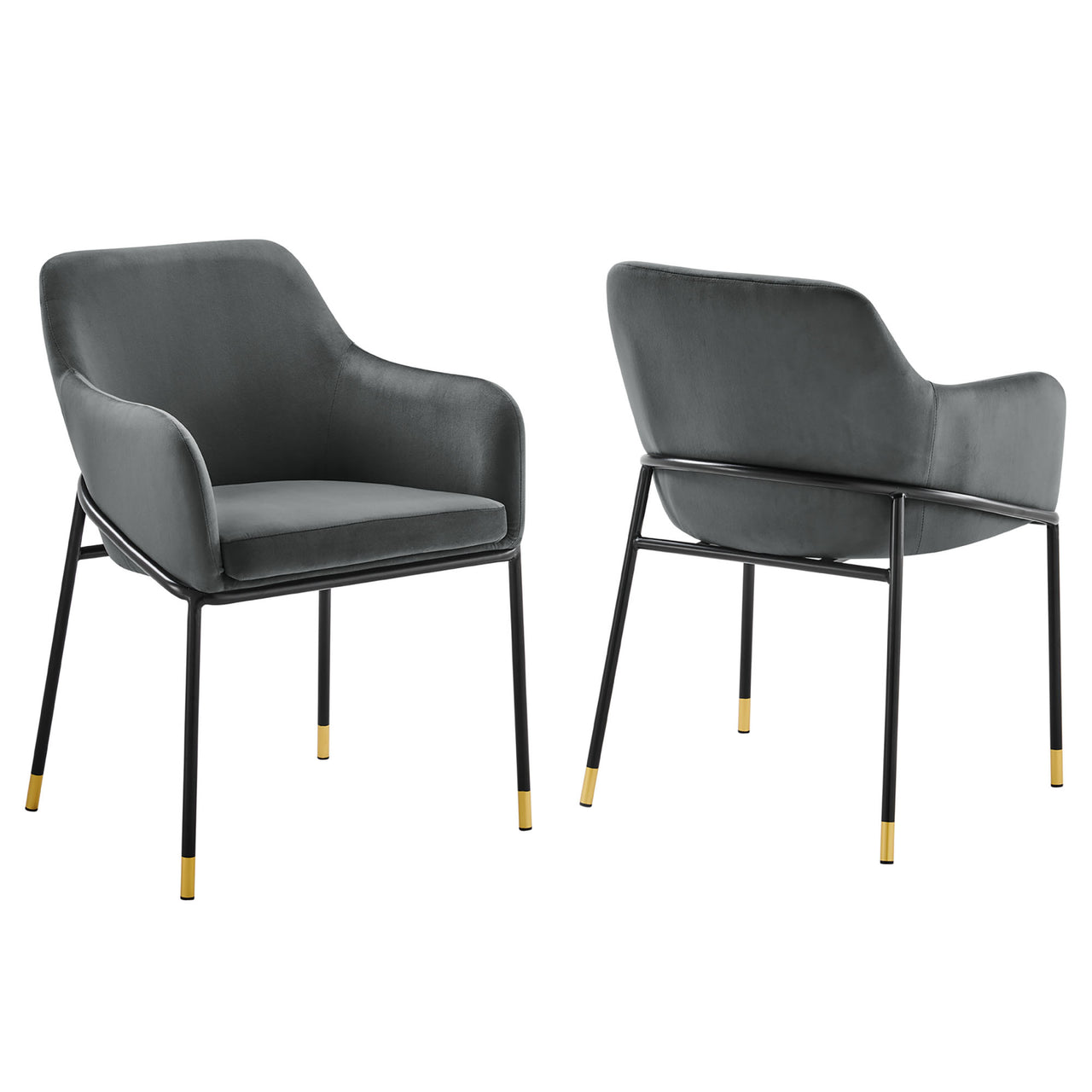 Rovelle Upholstered Velvet Dining Chair Set of 2, Black & Charcoal