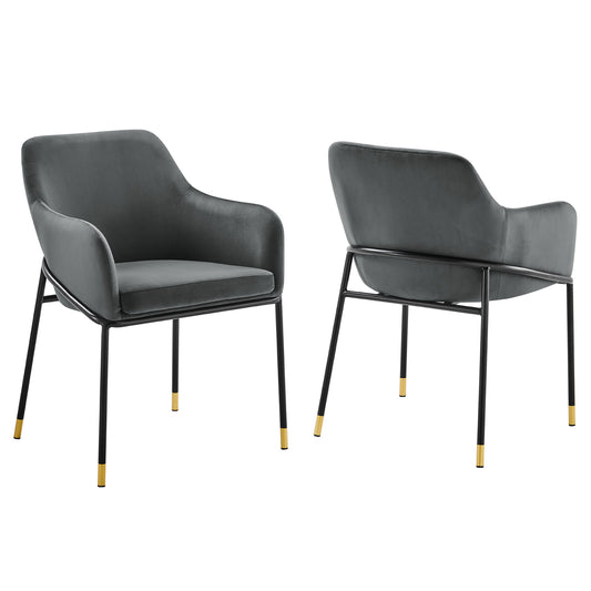 Rovelle Upholstered Velvet Dining Chair Set of 2, Black & Charcoal