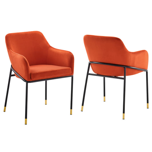 Rovelle Upholstered Velvet Dining Chair Set of 2, Black & Orange