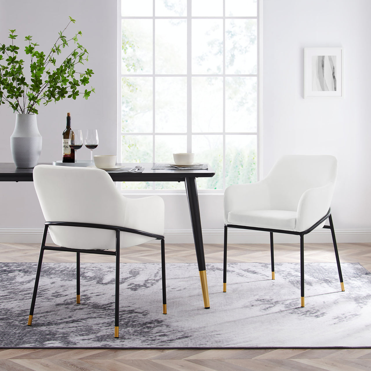 Rovelle Upholstered Velvet Dining Chair Set of 2, Black & White