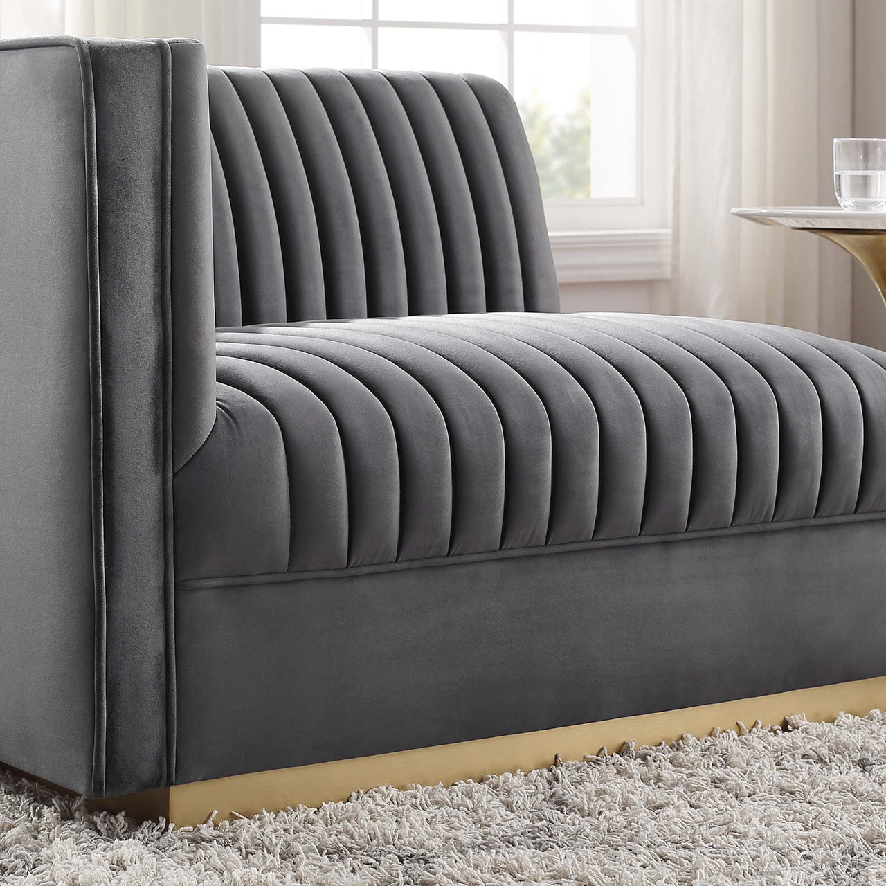 Vladimir Velvet Left-Arm Chair | Modular Sectional Component, Gray