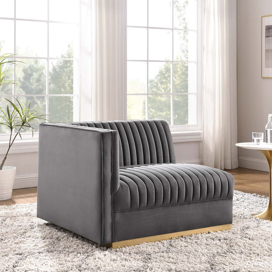 Vladimir Velvet Left-Arm Chair | Modular Sectional Component, Gray