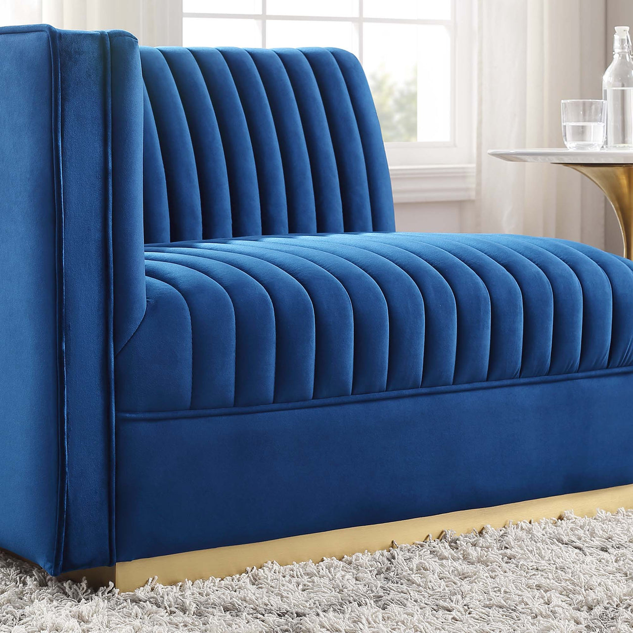Vladimir Velvet Left-Arm Chair | Modular Sectional Component, Navy