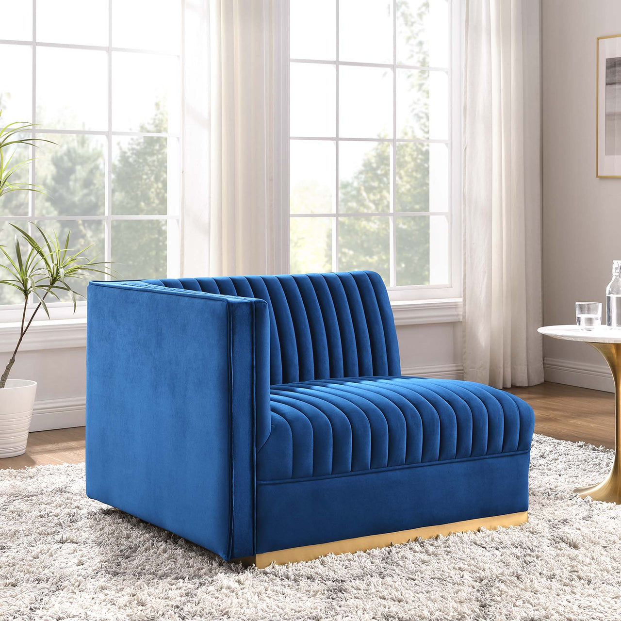 Vladimir Velvet Left-Arm Chair | Modular Sectional Component, Navy