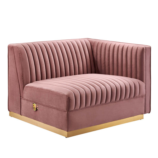 Vladimir Velvet Right-Arm Chair | Modular Sectional Component, Dusty Rose