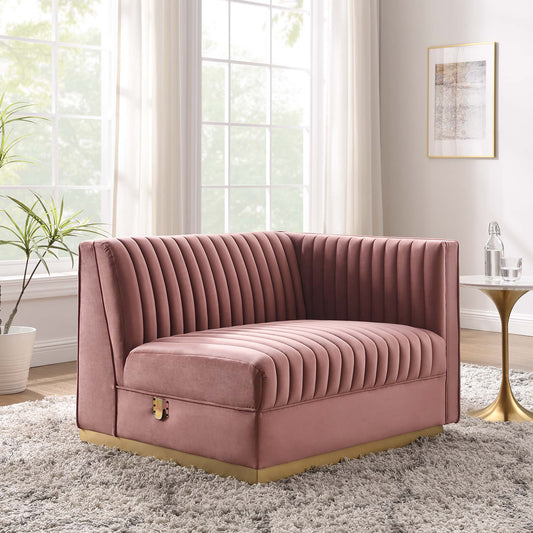 Vladimir Velvet Right-Arm Chair | Modular Sectional Component, Dusty Rose