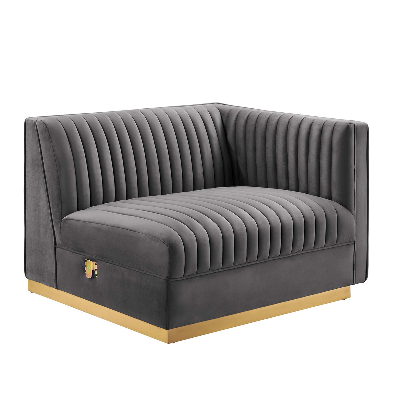 Vladimir Velvet Right-Arm Chair | Modular Sectional Component, Gray