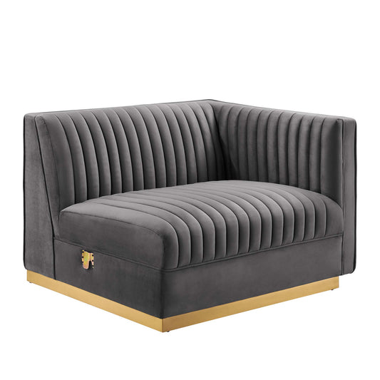 Vladimir Velvet Right-Arm Chair | Modular Sectional Component, Gray