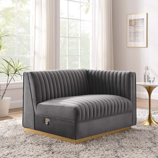 Vladimir Velvet Right-Arm Chair | Modular Sectional Component, Gray